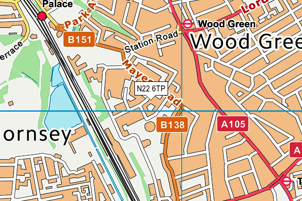 N22 6TP map - OS VectorMap District (Ordnance Survey)