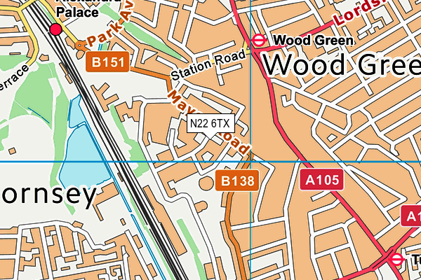 N22 6TX map - OS VectorMap District (Ordnance Survey)