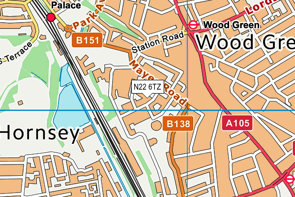 N22 6TZ map - OS VectorMap District (Ordnance Survey)