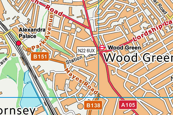 N22 6UX map - OS VectorMap District (Ordnance Survey)