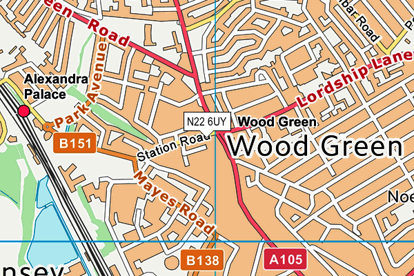 N22 6UY map - OS VectorMap District (Ordnance Survey)