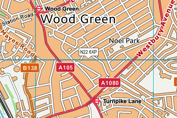 N22 6XP map - OS VectorMap District (Ordnance Survey)