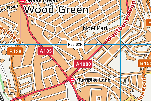 N22 6XR map - OS VectorMap District (Ordnance Survey)