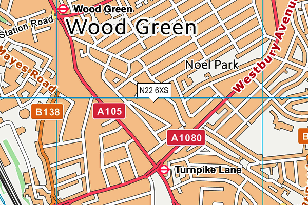 N22 6XS map - OS VectorMap District (Ordnance Survey)