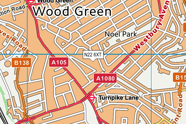 N22 6XT map - OS VectorMap District (Ordnance Survey)