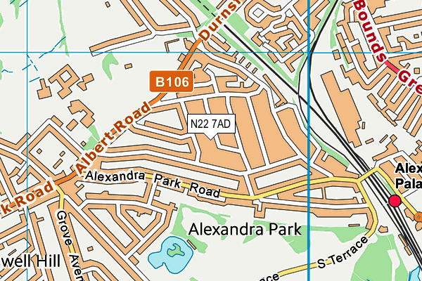 N22 7AD map - OS VectorMap District (Ordnance Survey)