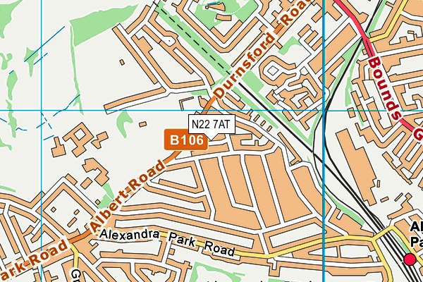 N22 7AT map - OS VectorMap District (Ordnance Survey)