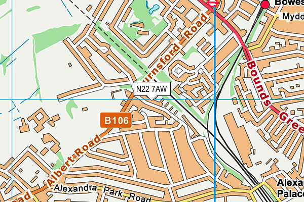 N22 7AW map - OS VectorMap District (Ordnance Survey)