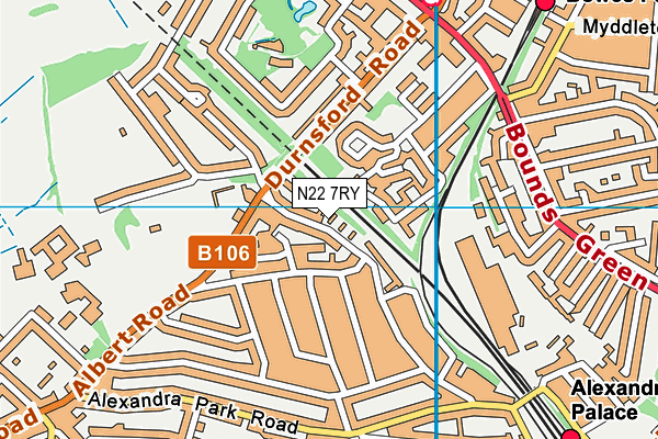 N22 7RY map - OS VectorMap District (Ordnance Survey)