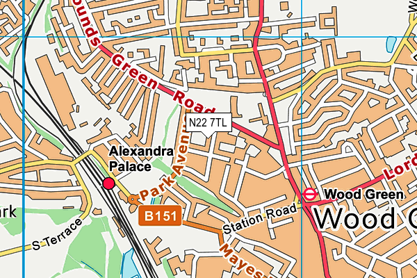 N22 7TL map - OS VectorMap District (Ordnance Survey)