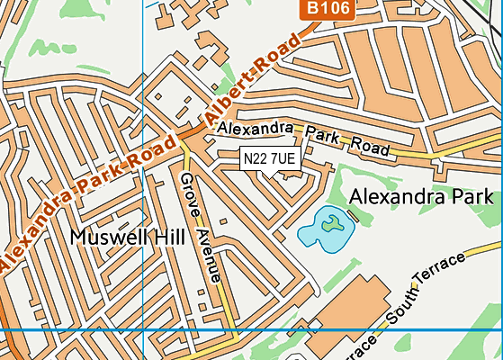 N22 7UE map - OS VectorMap District (Ordnance Survey)