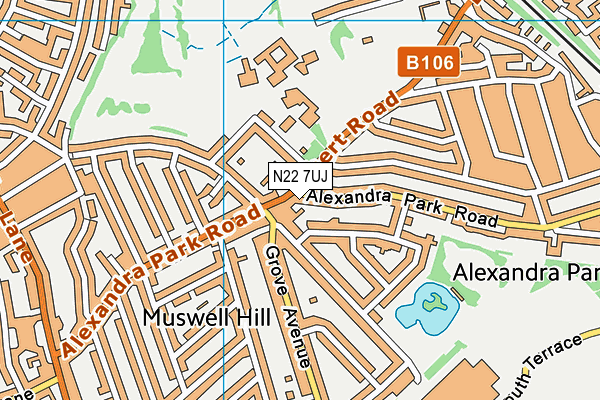 N22 7UJ map - OS VectorMap District (Ordnance Survey)