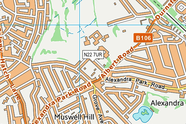 N22 7UR map - OS VectorMap District (Ordnance Survey)