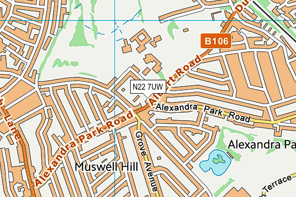 N22 7UW map - OS VectorMap District (Ordnance Survey)