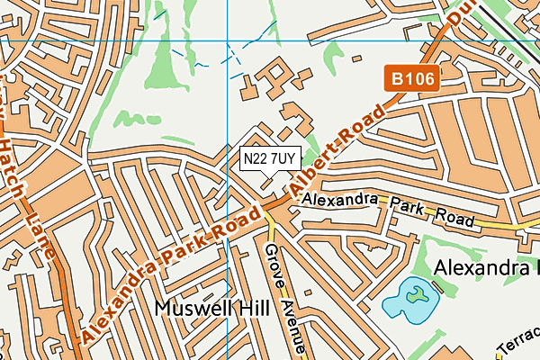 N22 7UY map - OS VectorMap District (Ordnance Survey)