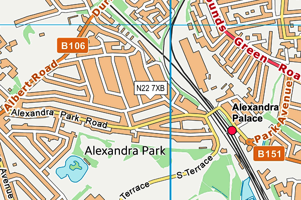 N22 7XB map - OS VectorMap District (Ordnance Survey)