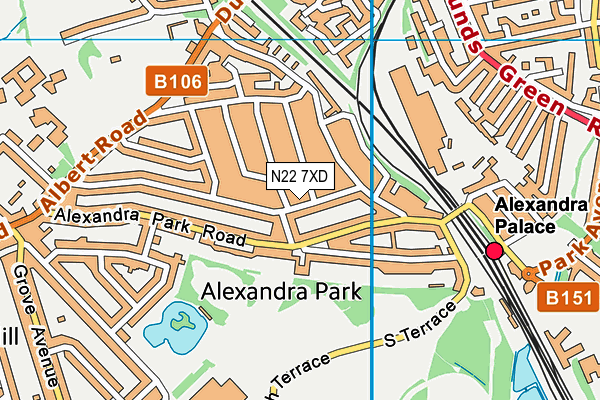 N22 7XD map - OS VectorMap District (Ordnance Survey)