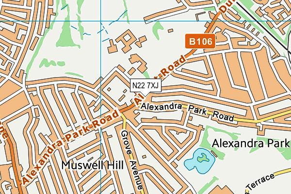 N22 7XJ map - OS VectorMap District (Ordnance Survey)