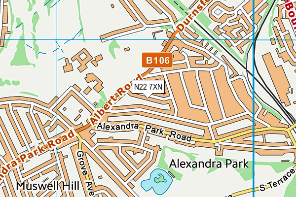 N22 7XN map - OS VectorMap District (Ordnance Survey)