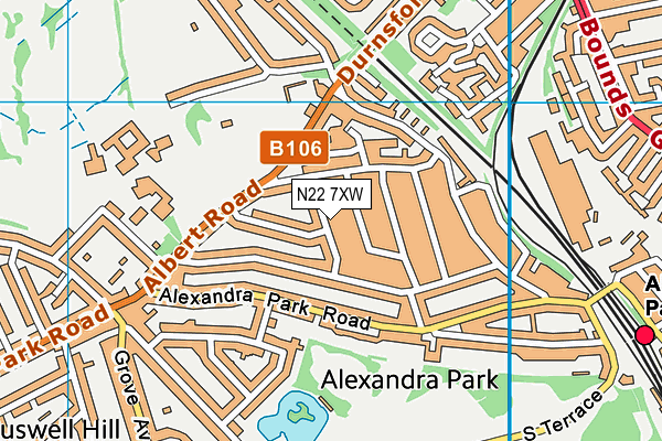 N22 7XW map - OS VectorMap District (Ordnance Survey)