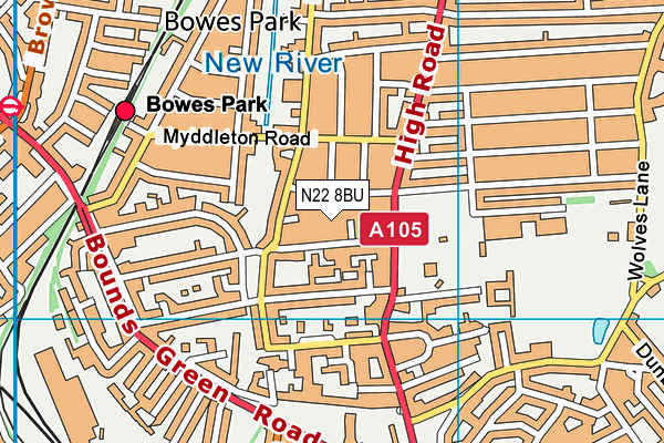 N22 8BU map - OS VectorMap District (Ordnance Survey)