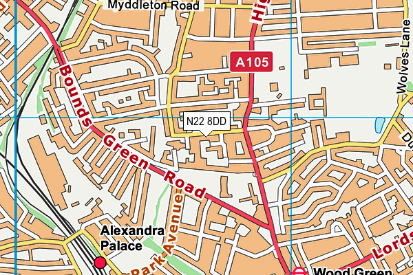 N22 8DD map - OS VectorMap District (Ordnance Survey)