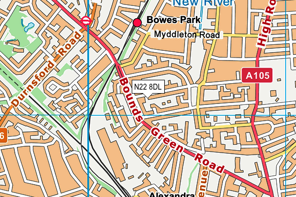 N22 8DL map - OS VectorMap District (Ordnance Survey)