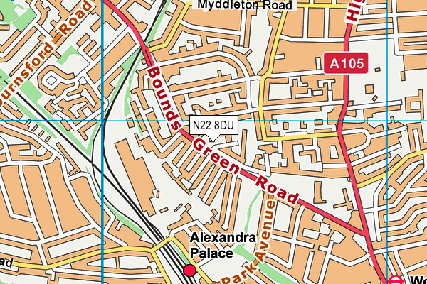 N22 8DU map - OS VectorMap District (Ordnance Survey)