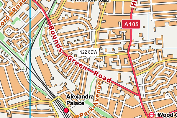 N22 8DW map - OS VectorMap District (Ordnance Survey)