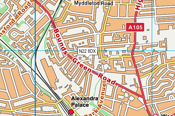 N22 8DX map - OS VectorMap District (Ordnance Survey)