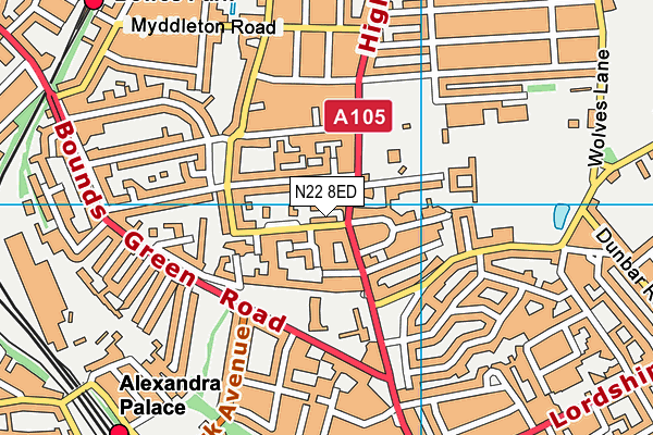 N22 8ED map - OS VectorMap District (Ordnance Survey)