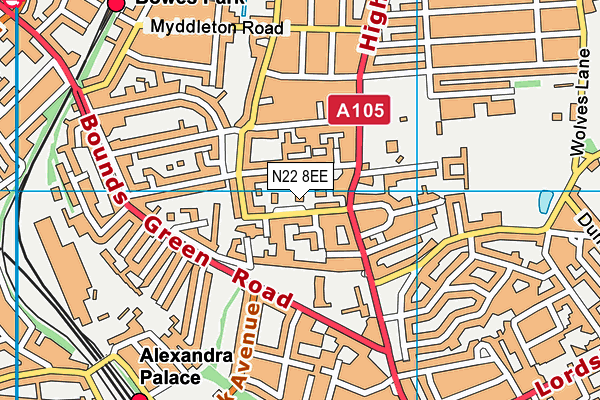 N22 8EE map - OS VectorMap District (Ordnance Survey)