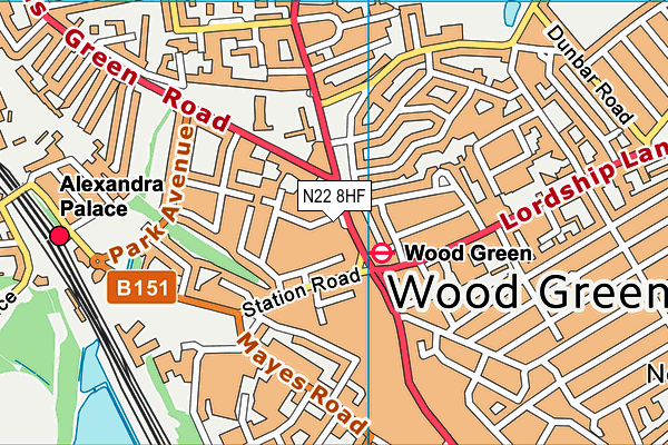 N22 8HF map - OS VectorMap District (Ordnance Survey)