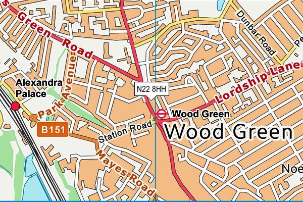 N22 8HH map - OS VectorMap District (Ordnance Survey)