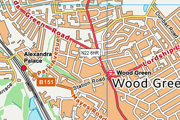 N22 8HR map - OS VectorMap District (Ordnance Survey)