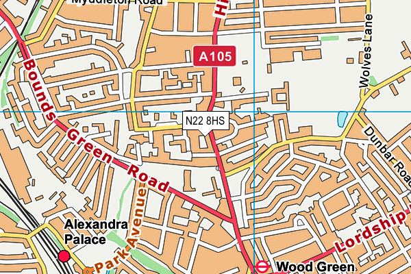 N22 8HS map - OS VectorMap District (Ordnance Survey)