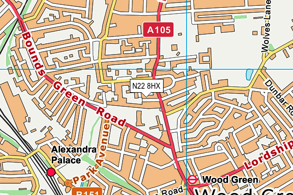 N22 8HX map - OS VectorMap District (Ordnance Survey)