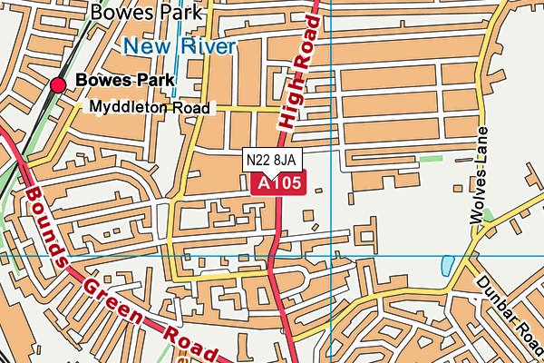 N22 8JA map - OS VectorMap District (Ordnance Survey)