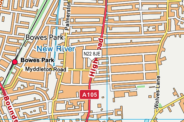 N22 8JE map - OS VectorMap District (Ordnance Survey)