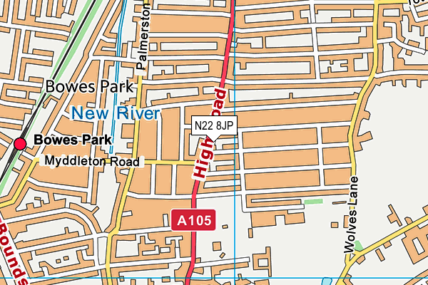 N22 8JP map - OS VectorMap District (Ordnance Survey)