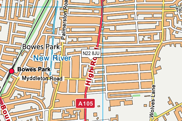 N22 8JU map - OS VectorMap District (Ordnance Survey)