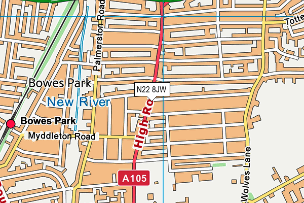 N22 8JW map - OS VectorMap District (Ordnance Survey)