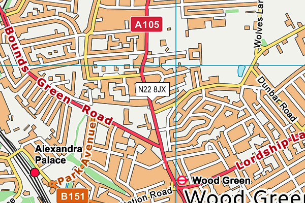 N22 8JX map - OS VectorMap District (Ordnance Survey)