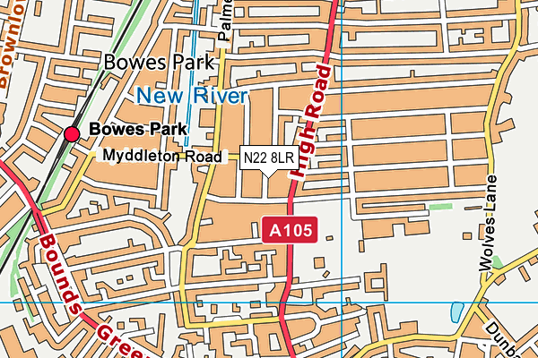 N22 8LR map - OS VectorMap District (Ordnance Survey)