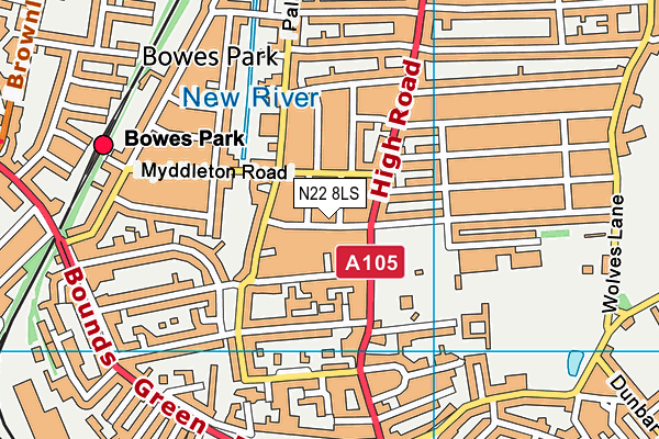 N22 8LS map - OS VectorMap District (Ordnance Survey)