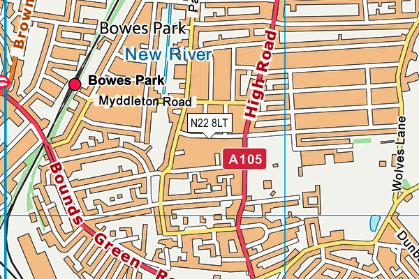 N22 8LT map - OS VectorMap District (Ordnance Survey)