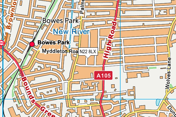 N22 8LX map - OS VectorMap District (Ordnance Survey)