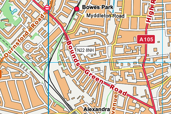 N22 8NH map - OS VectorMap District (Ordnance Survey)