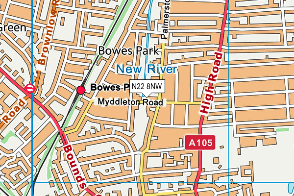 N22 8NW map - OS VectorMap District (Ordnance Survey)