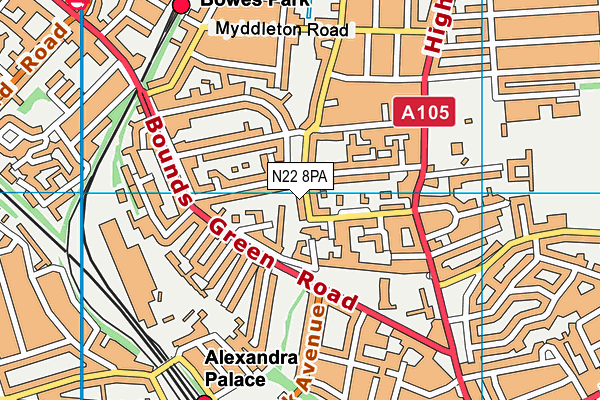 N22 8PA map - OS VectorMap District (Ordnance Survey)